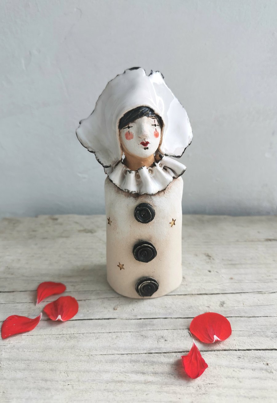 Pierrot Clown ceramic figure-ceramic sculpture-vintage style theatrical figure
