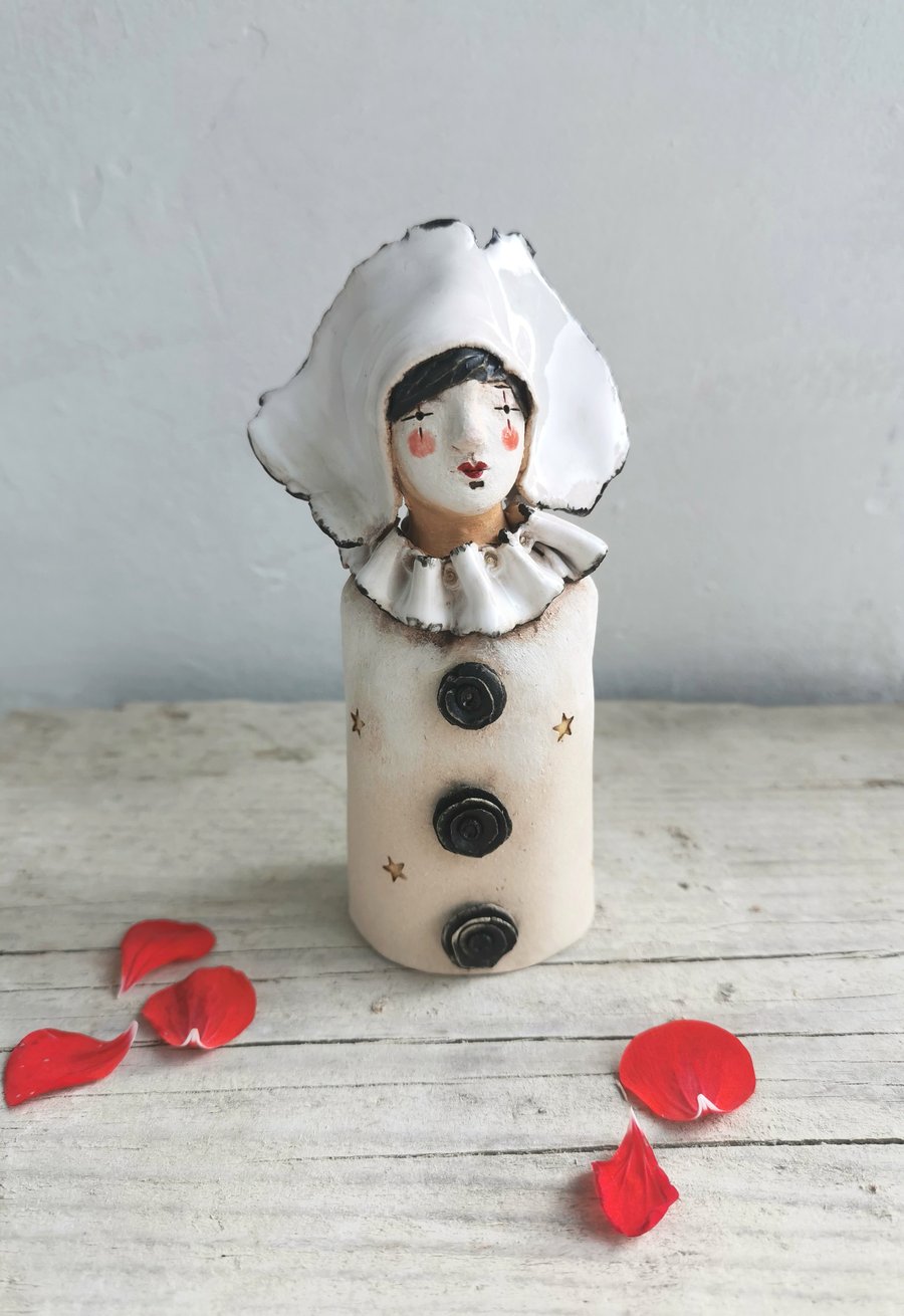 Pierrot Clown ceramic figure ceramic sculpture . Folksy