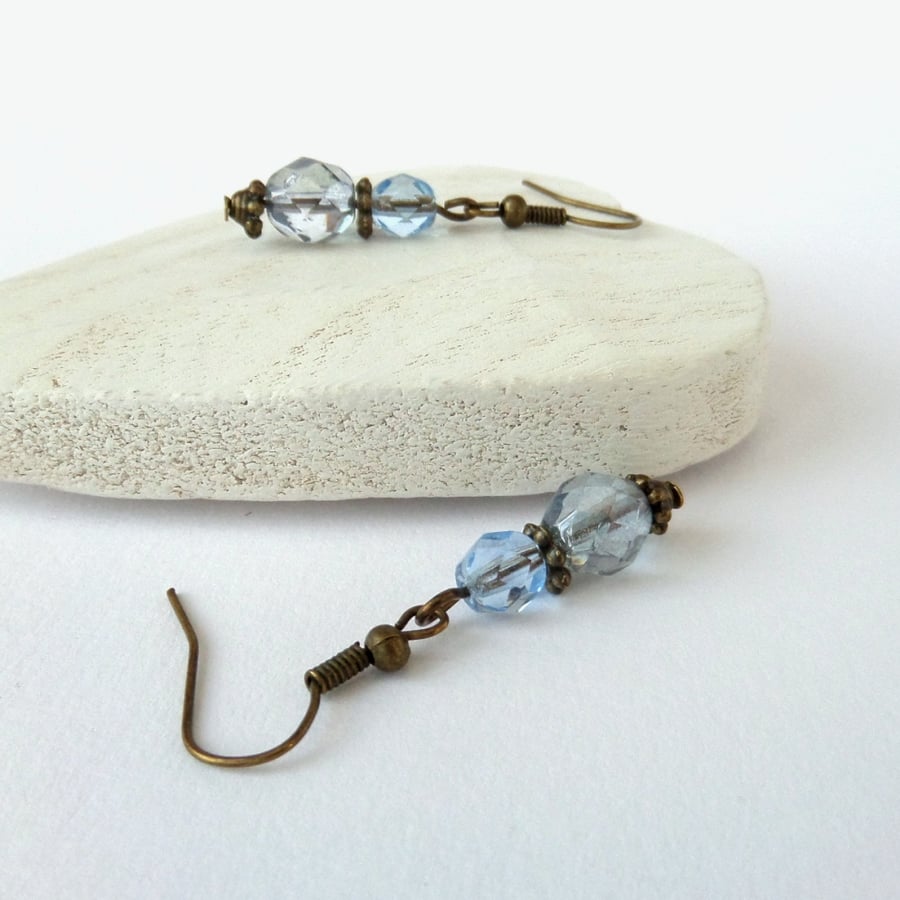 SALE: Blue crystal and bronze earrings