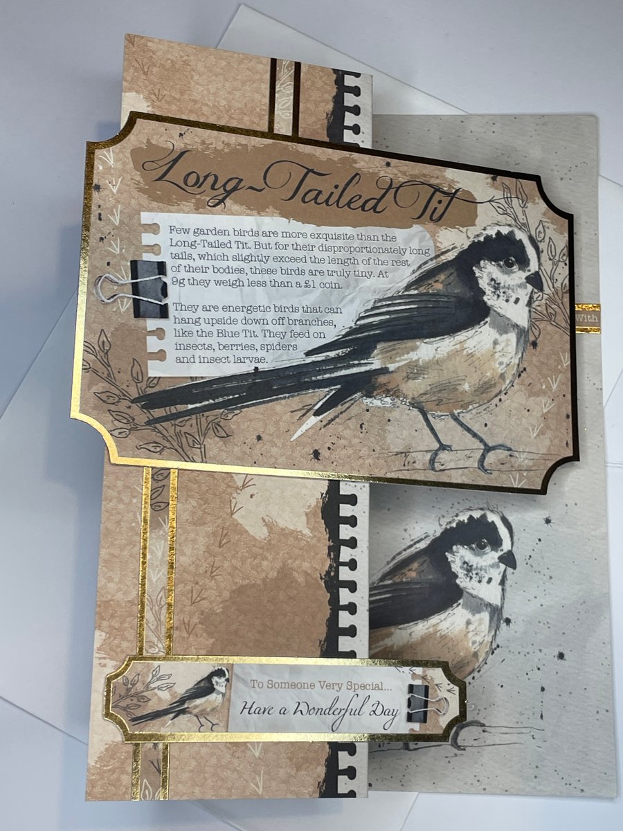Long tailed tit fancy fold bird watching inspired birthday card