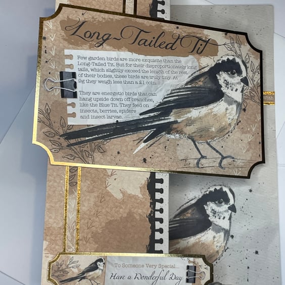 Long tailed tit fancy fold bird watching inspired birthday card