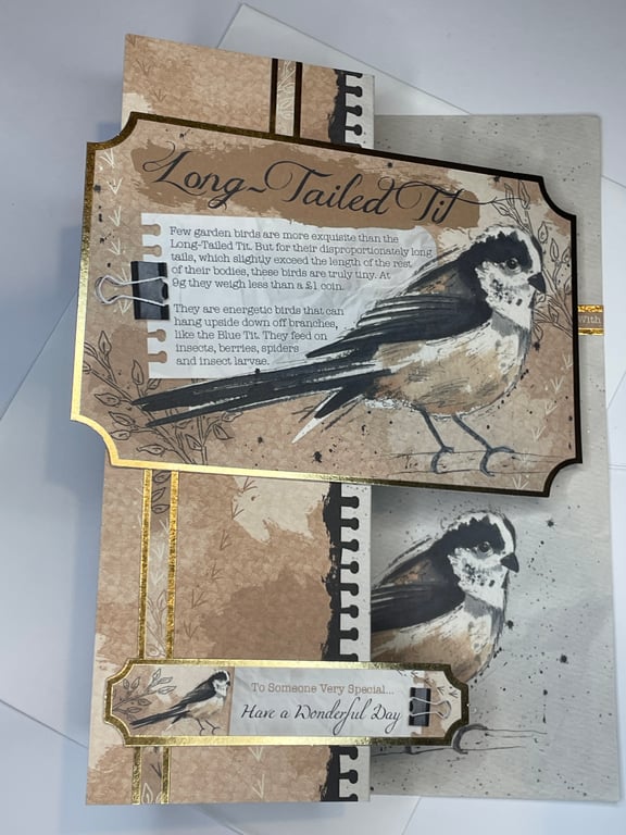 Long tailed tit fancy fold bird watching inspired birthday card