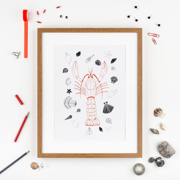 Art Print 'Larry the Lobster' screen print.