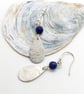 Lapis lazuli Drop earrings sterling silver sea ripples textured - Image 2