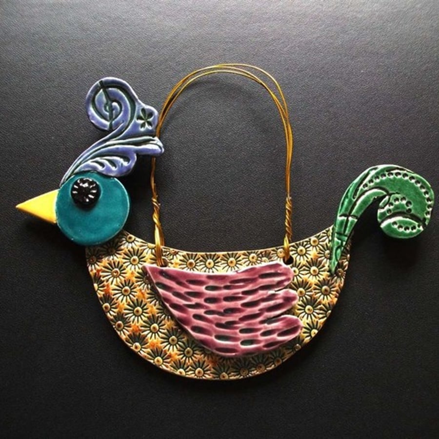 Patterned bird - ceramic decoration