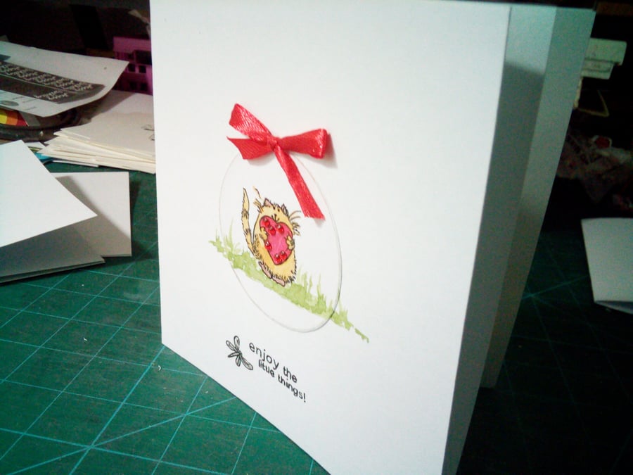 Cute cat with heart birthday card 