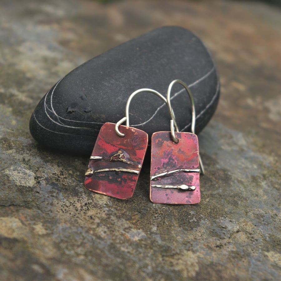 Copper and Silver Strata Earrings