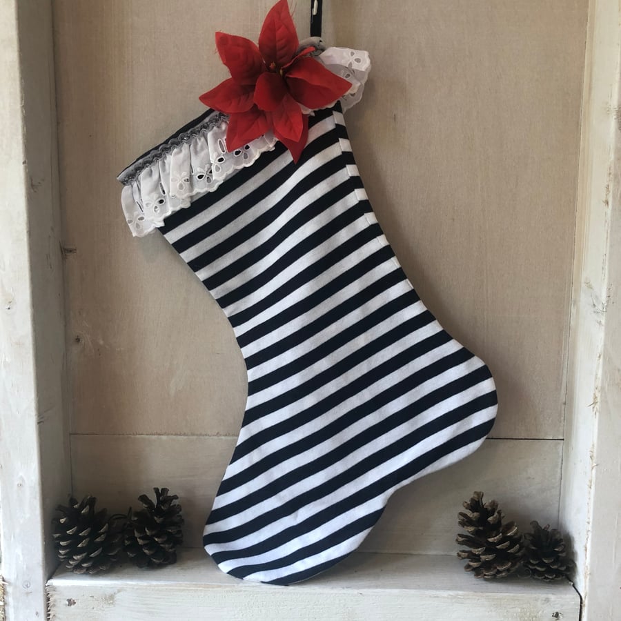SALE Stripy Christmas Stocking from recycled fabric