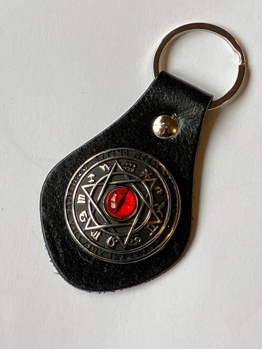 Black Leather Keyring - Mystical Cat's Eye - FREE SHIPPING