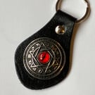Black Leather Keyring - Mystical Cat's Eye - FREE SHIPPING