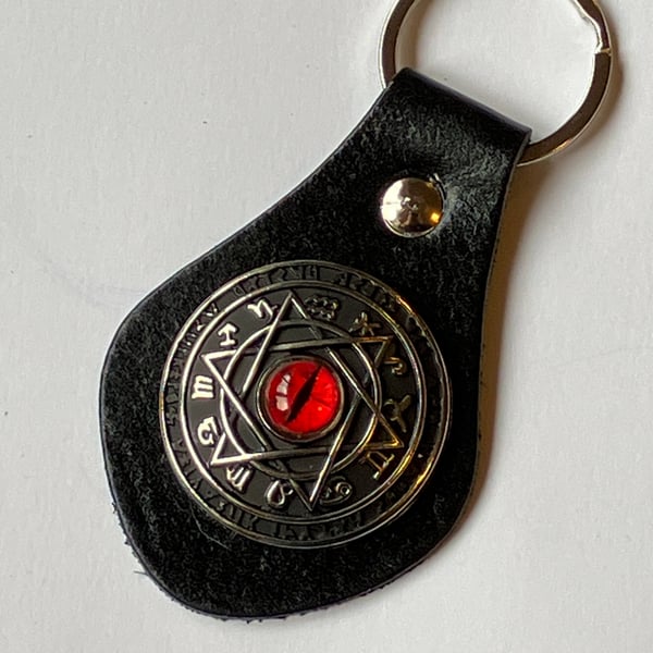 Black Leather Keyring - Mystical Cat's Eye - FREE SHIPPING