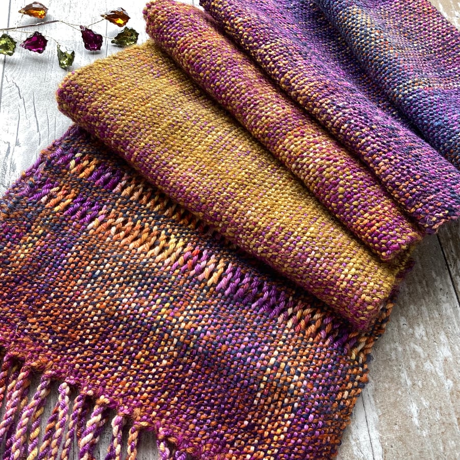 Hand dyed, spun and woven scarf  That Autumn feeling
