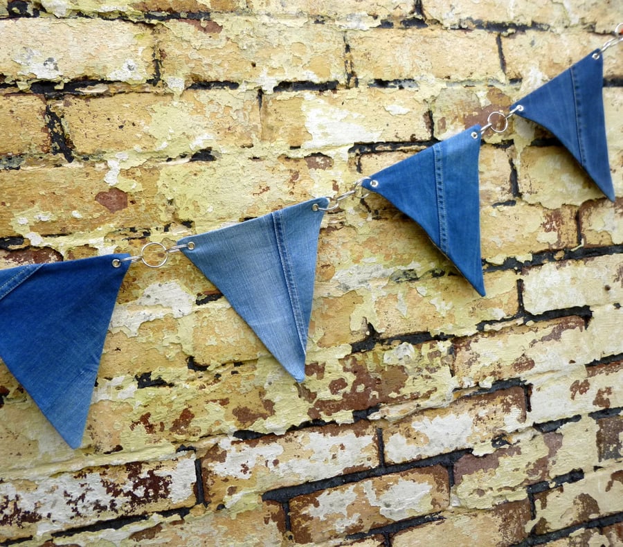 Reversible Bunting from Recycled Denim Jeans with Metal Links 