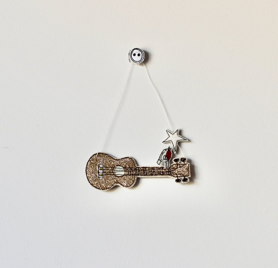 Guitar with a Robin - Hanging Decoration