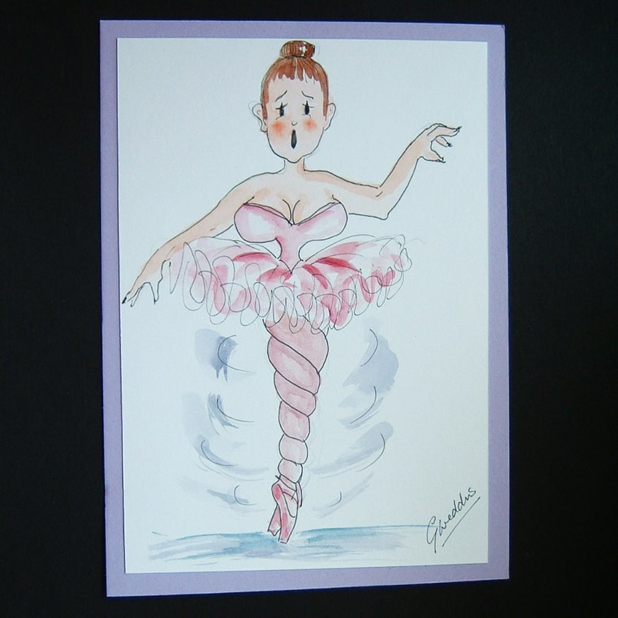 Ballerina cartoon original painting art 7x5" comic dancer 107