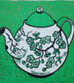 Teapot linoprint Teatime green - Image 2
