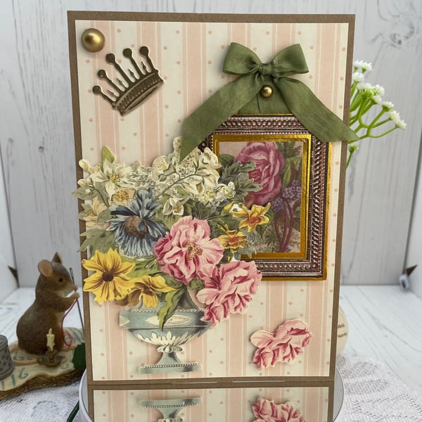 Vintage Style Floral Greeting Card C - 130