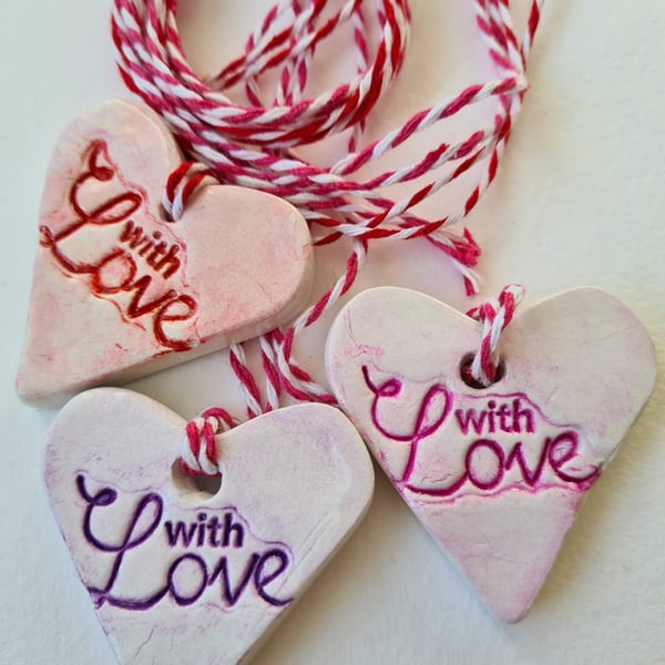 FREE DELIVERY heart clay gift tag hanging decoration red purple or pink