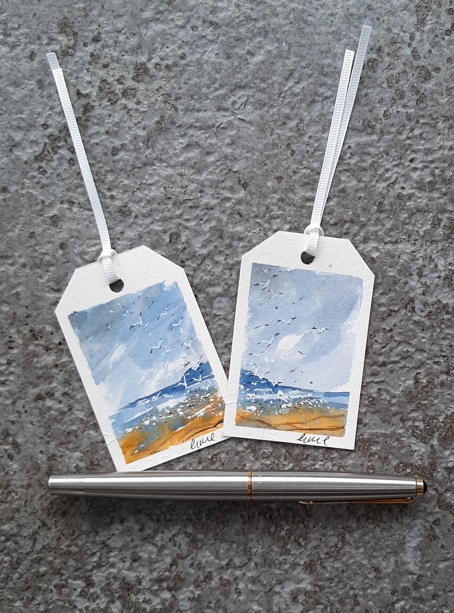 Two Gift Tags. Handpainted Watercolour Tags