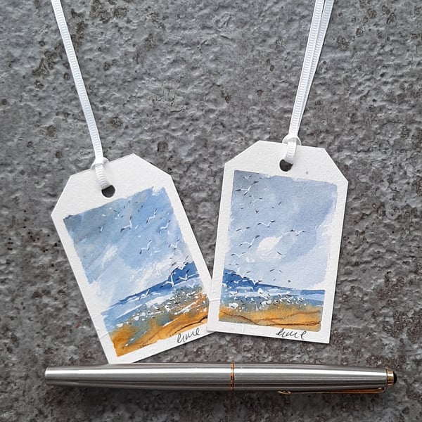 Two Gift Tags. Handpainted Watercolour Tags