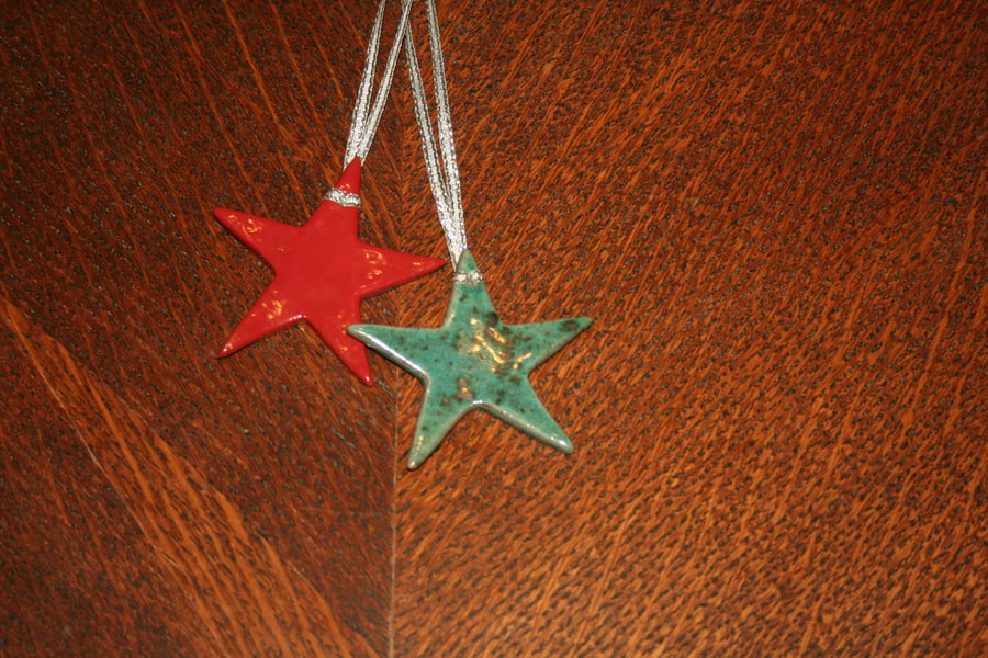  Handmade ceramic speckled green star hanging decoration