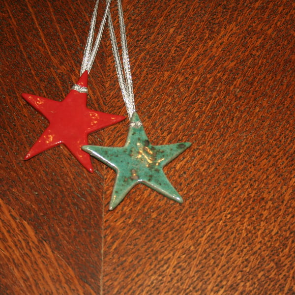  Handmade ceramic speckled green star hanging decoration