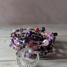 Ornate Crimson Moon, Filigree Celestial Memory Wire Bracelet