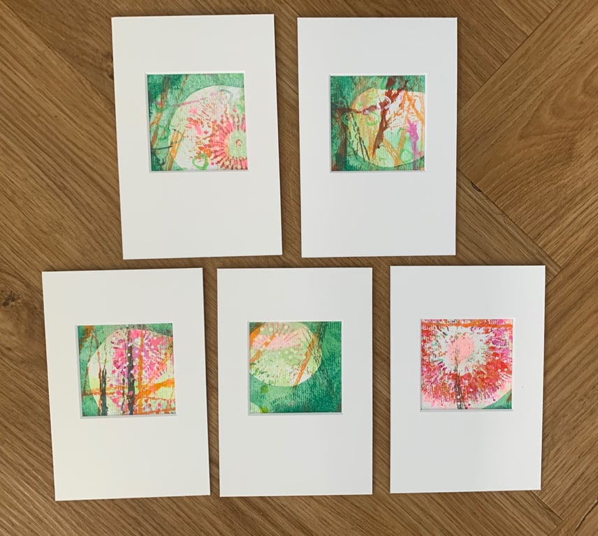 5 Piece Abstract Art works in a professionally cut apertures ready for framing.