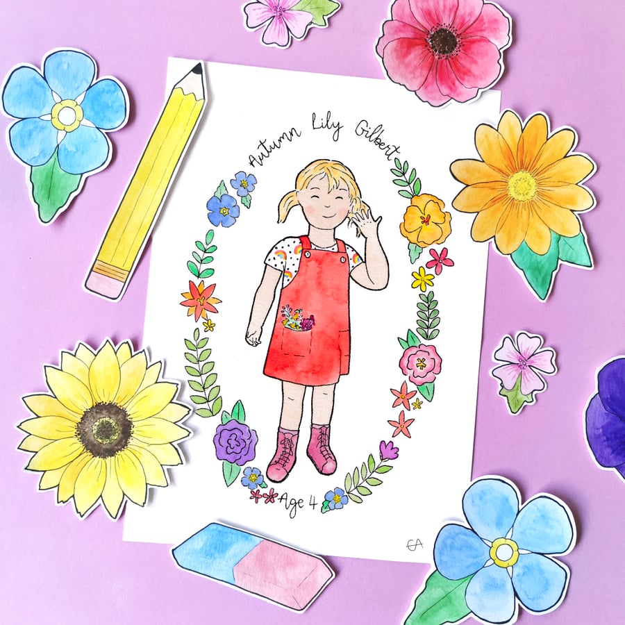 A5 Custom Children's Portrait Watercolour Illustration