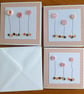 Pack of 3 Mini Blank Cards - Peach Button Flowers and Sequins