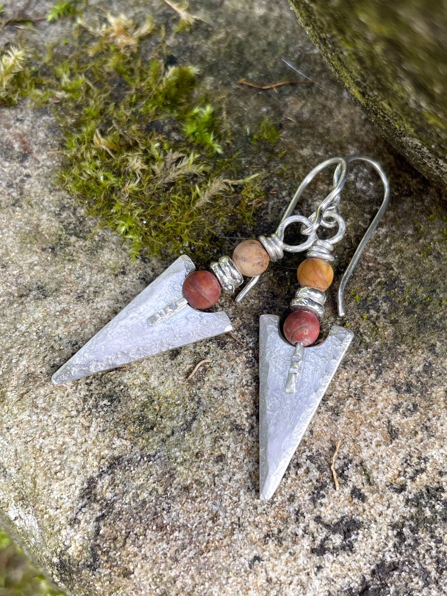 silver arrowhead tribal earrings with jasper