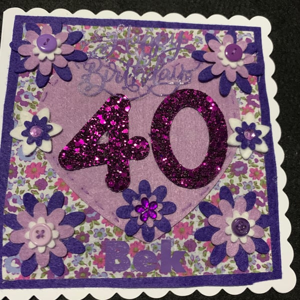 40th birthday card - Floral pretty design - can be personalised