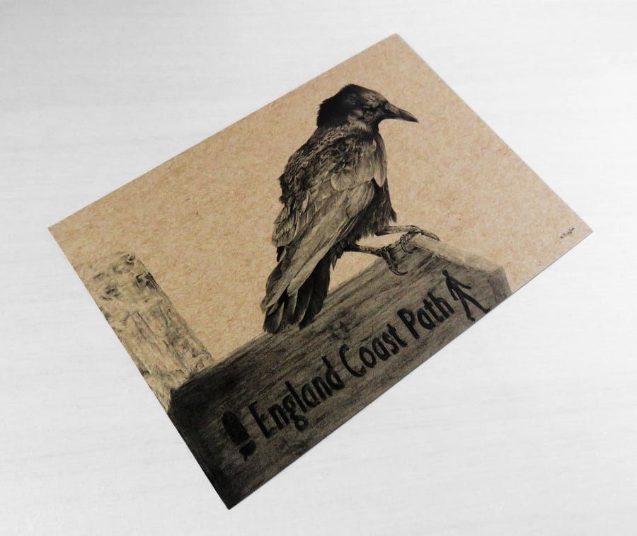 Crow print on natural recycled card stock, A5