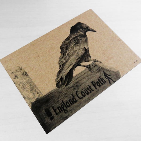 Crow print on natural recycled card stock, A5