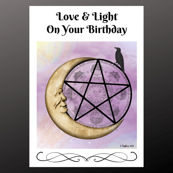 Moon Pentagram Love & Light Birthday Card Personalised Seeded Wiccan Pagan