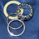 Vintage 90s Silver Tone Cream Resin Bangle Set - Chunky Stretch Bracelets