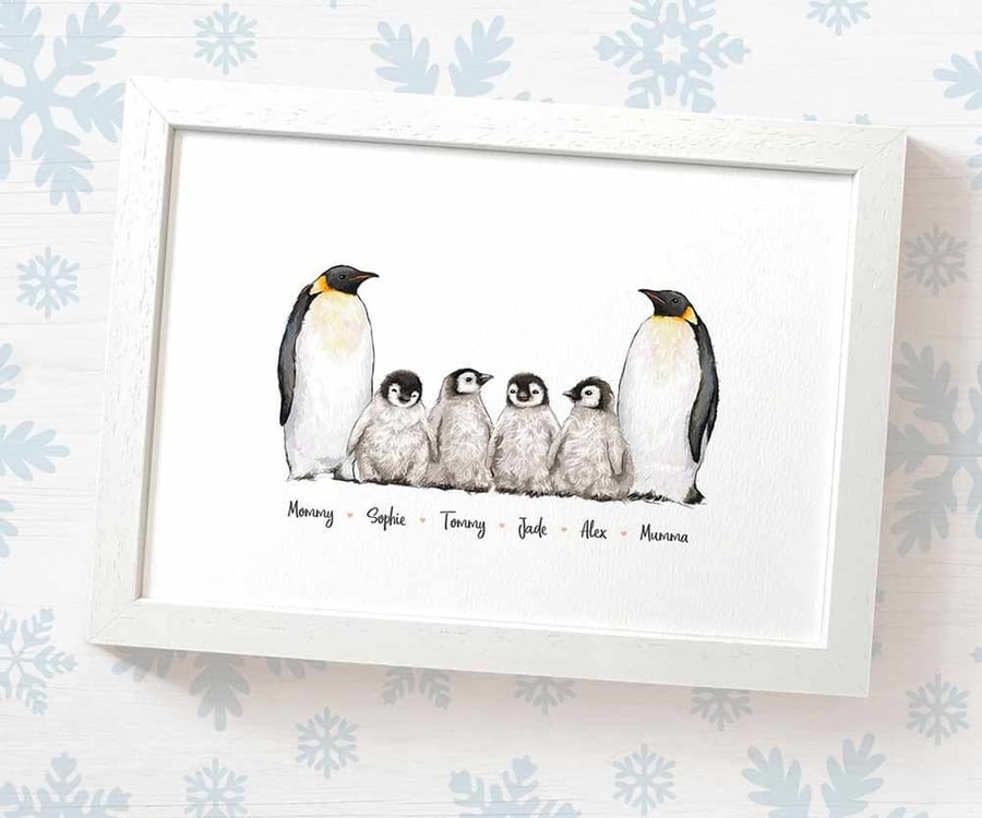 Personalised penguin family print with names - mothers day or birthday gift