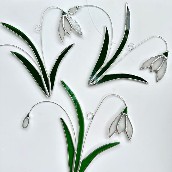 Stained Glass Snowdrop Suncatcher - Handmade Hanging Decoration