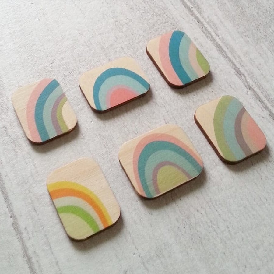 Wooden Rainbow brooch, Rainbow Badge, Rainbow Pin