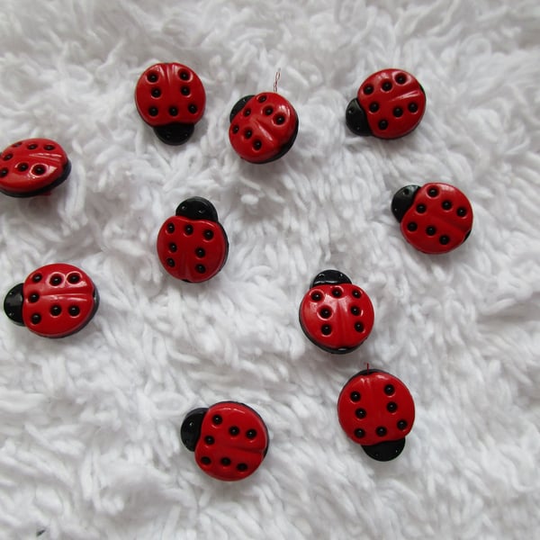 10 Decorative Ladybird Shank Buttons