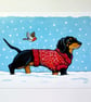 Festive Dachshund Wearing Christmas Jumper A4 Art Print - Image 1