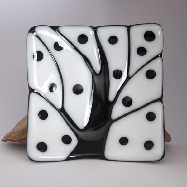 Black and White Fused Glass Trinket Dish - 9259