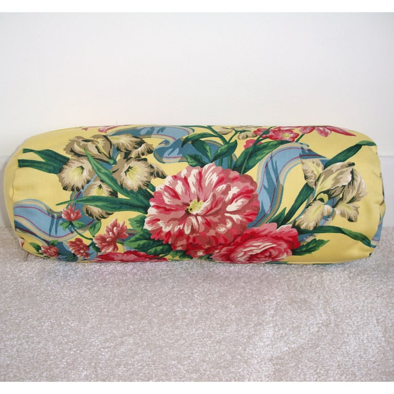 Bolster Cushion Cover 16"x6" Yellow Floral Round Cylinder Neck Roll Pillow Pink