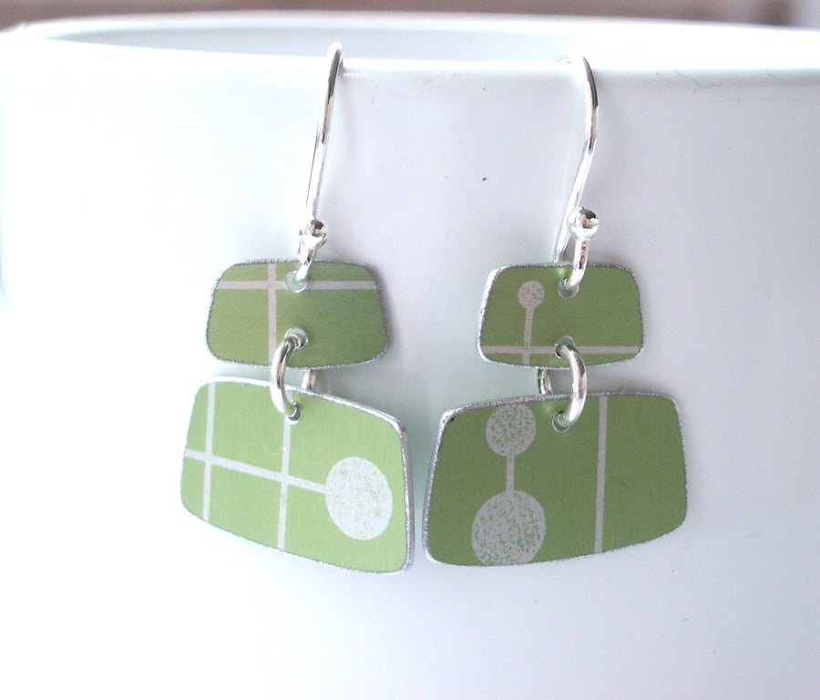 Mid century style rectangle earrings in pastel green