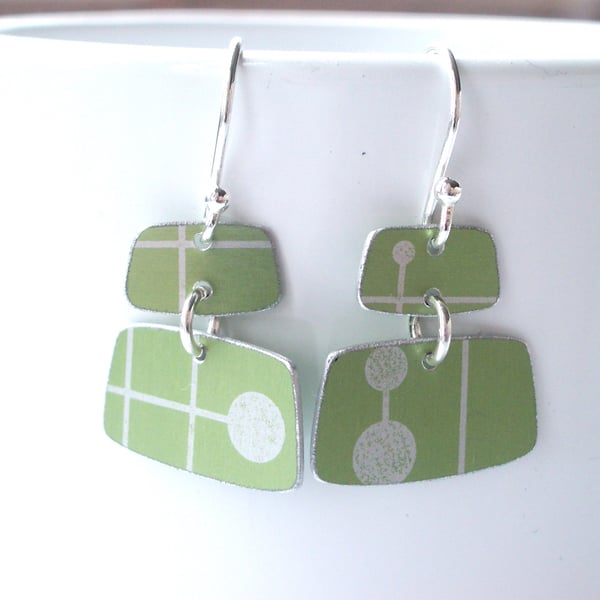 Mid century style rectangle earrings in pastel green