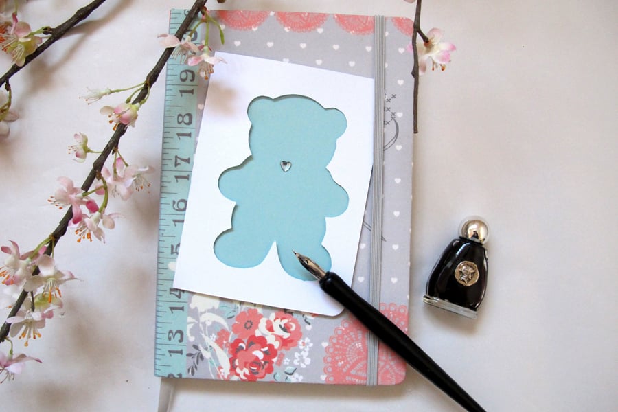 Teddy Bear Themed New Baby Card in Blue or Pink