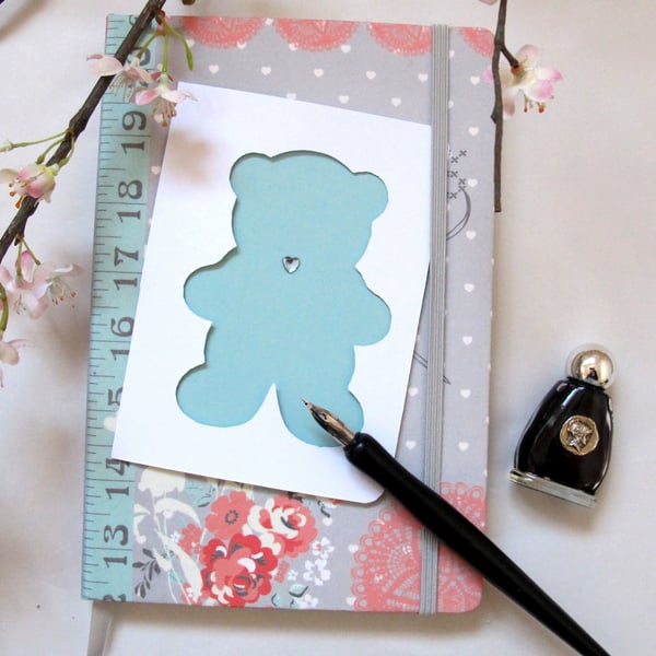 Teddy Bear Themed New Baby Card in Blue or Pink