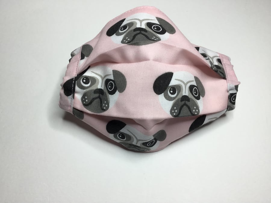 Pink Pug Fabric Child’s Face Covering