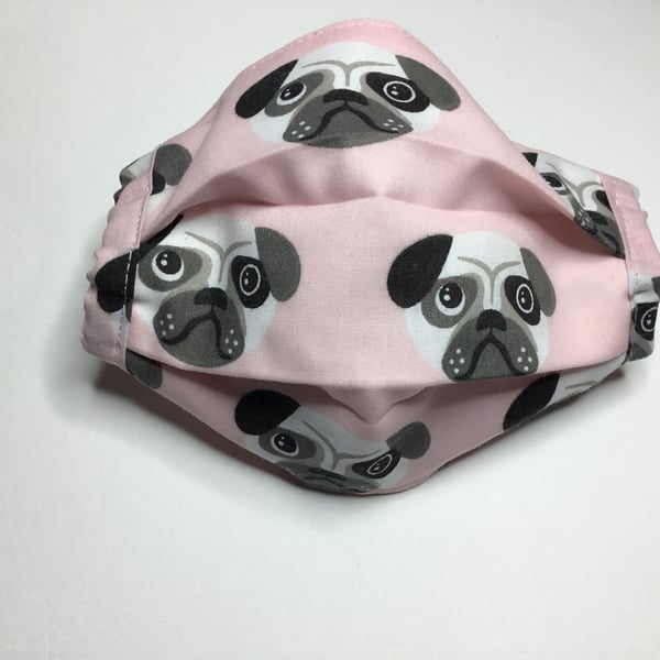 Pink Pug Fabric Child’s Face Covering