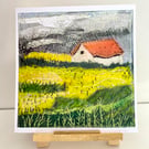 Yellow fields grey skies, original art print.